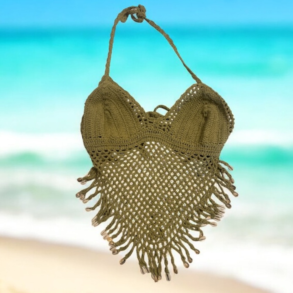 Olive Green Crochet Halter Top